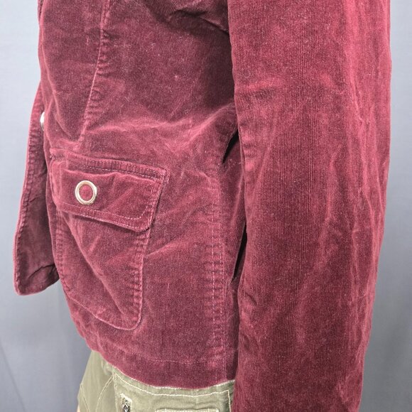 Y2K Lady Dutch Fitted Jacket Coat Size L Burgundy Corduroy Pink Knit Hooded - Picture 9 of 16